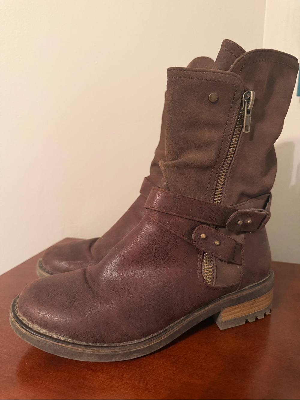 Softmoc Brown Mid-Calf Zip Strap Boots
